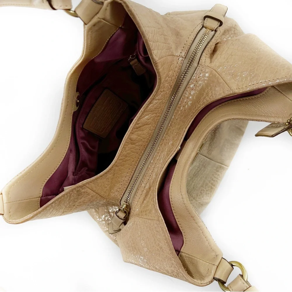 Coach Madison Embossed Gold/Tan Metallic Leather Maggie Shoulder Bag Satchel
